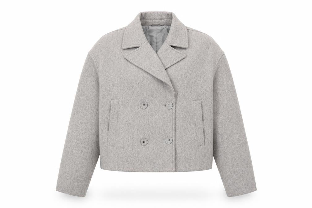New Look Women Grey Double-Breasted Cropped Blazer UK 12