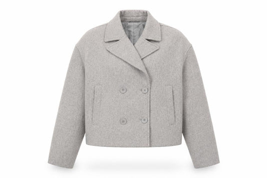 New Look Women Grey Double-Breasted Cropped Blazer UK 12