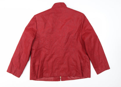 Marcona Women's Red Faux Leather Zip Jacket Size 18 Lined Classic Style