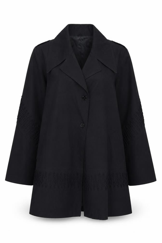 Siren Women’s Black Embroidered Mid-Length Overcoat Size S