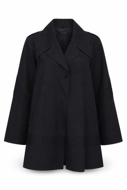 Siren Women’s Black Embroidered Mid-Length Overcoat Size S