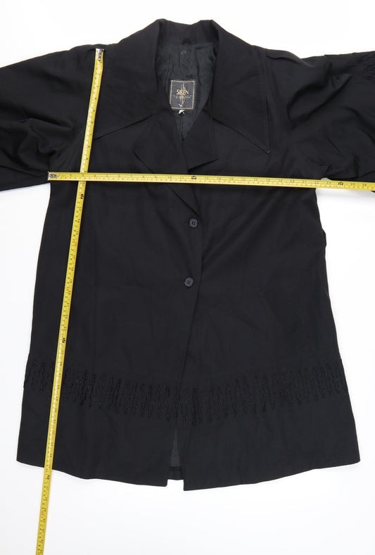 Siren Women’s Black Embroidered Mid-Length Overcoat Size S