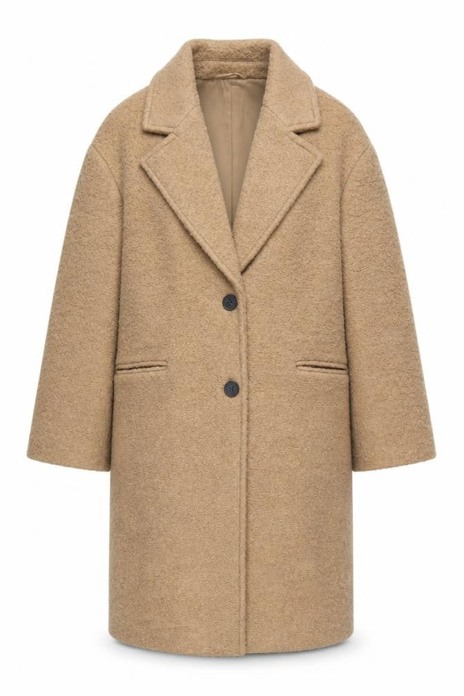 Zara Women Beige Long Wool Blend Single-Breasted Coat Size M