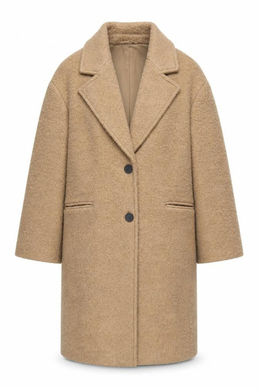 Zara Women Beige Long Wool Blend Single-Breasted Coat Size M