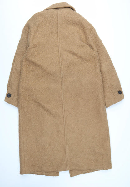 Zara Women Beige Long Wool Blend Single-Breasted Coat Size M