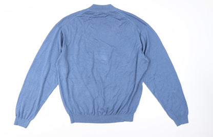 Baracuta Men's Blue Silk Cotton Mock Neck Pullover Jumper XL