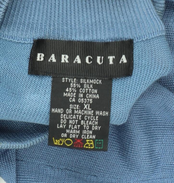Baracuta Men's Blue Silk Cotton Mock Neck Pullover Jumper XL