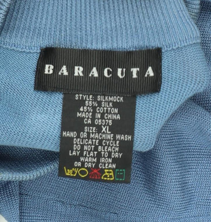 Baracuta Men's Blue Silk Cotton Mock Neck Pullover Jumper XL