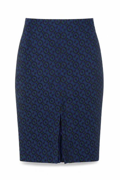 Boden Women Blue Geometric Pencil Skirt Size 8R Cotton Blend
