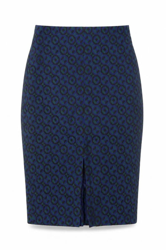 Boden Women Blue Geometric Pencil Skirt Size 8R Cotton Blend