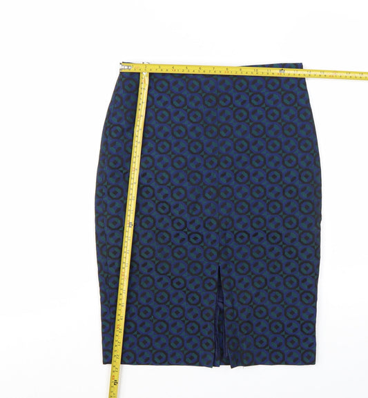 Boden Women Blue Geometric Pencil Skirt Size 8R Cotton Blend