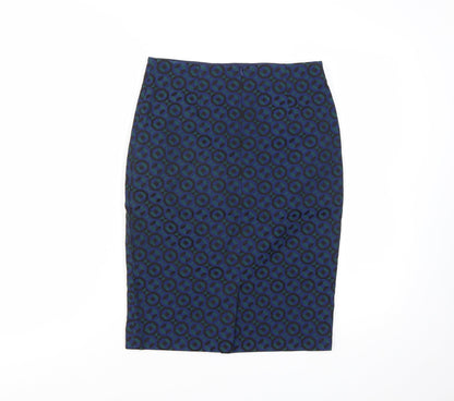 Boden Women Blue Geometric Pencil Skirt Size 8R Cotton Blend