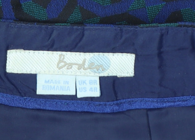 Boden Women Blue Geometric Pencil Skirt Size 8R Cotton Blend