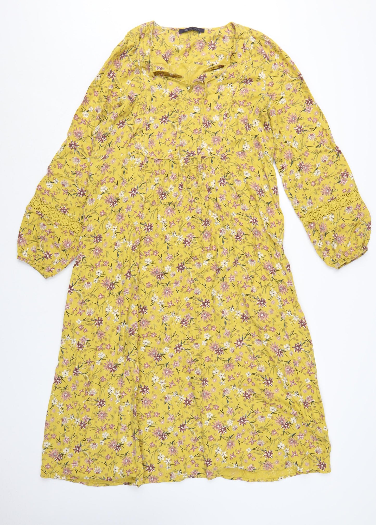 Marks and Spencer Women Yellow Floral Midi Bohemian Dress Size 12