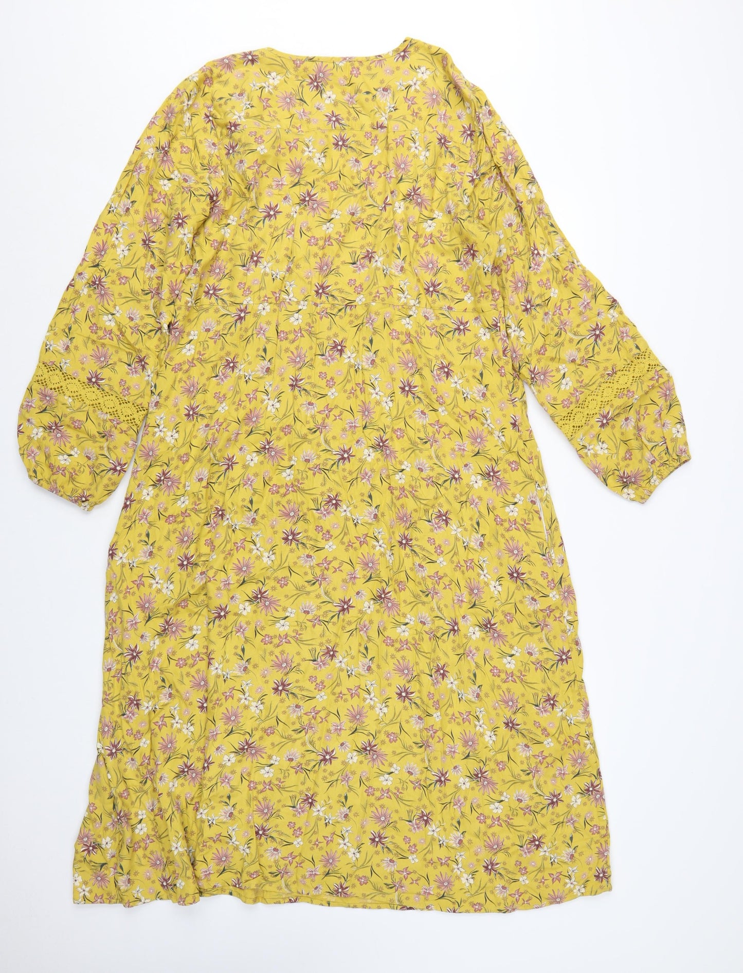 Marks and Spencer Women Yellow Floral Midi Bohemian Dress Size 12