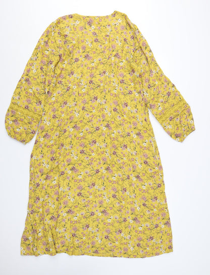 Marks and Spencer Women Yellow Floral Midi Bohemian Dress Size 12