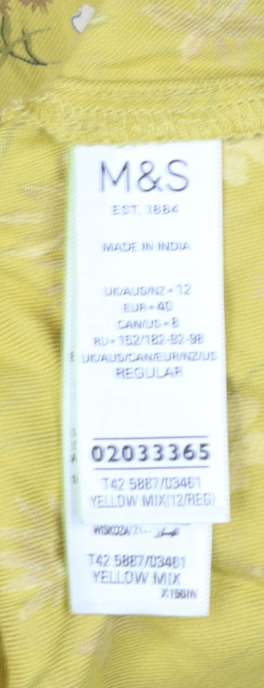 Marks and Spencer Women Yellow Floral Midi Bohemian Dress Size 12