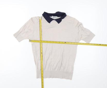 John Smedley Women's Beige Collared Short Sleeve Cotton Jumper M