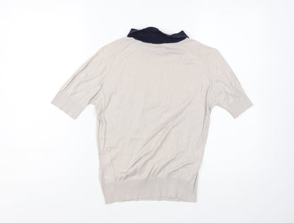 John Smedley Women's Beige Collared Short Sleeve Cotton Jumper M