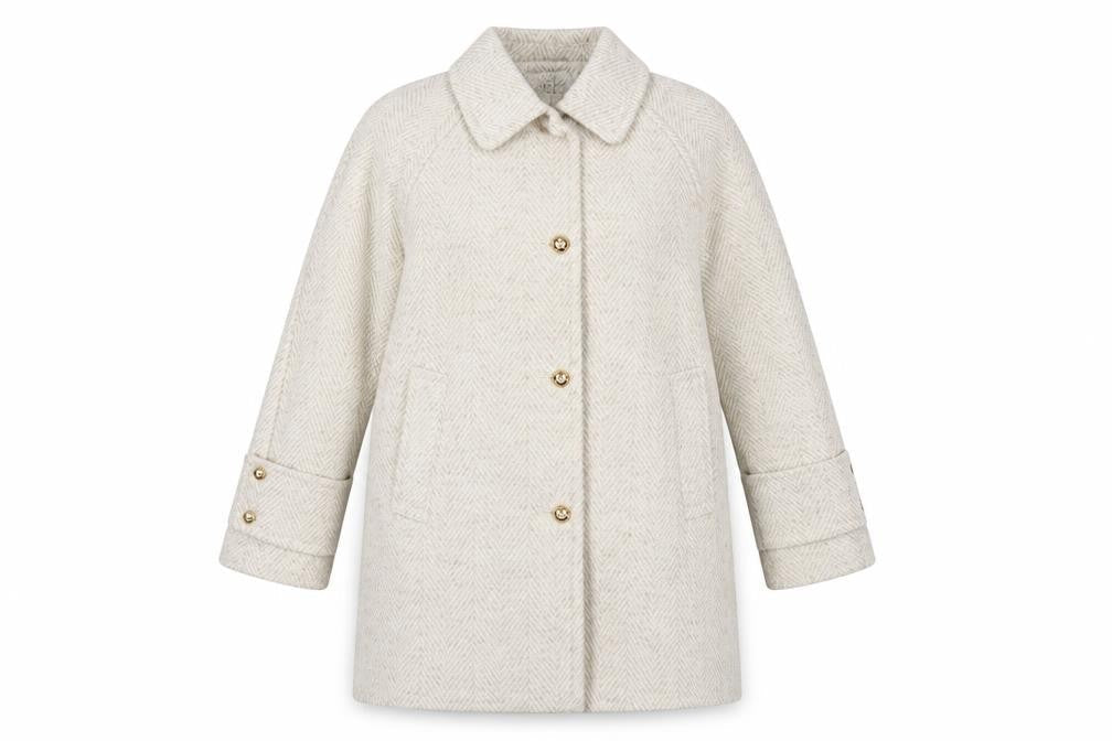 Next Women’s Beige Herringbone Wool Blend Mid-Length Coat Size 14