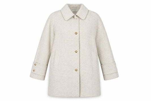 Next Women’s Beige Herringbone Wool Blend Mid-Length Coat Size 14