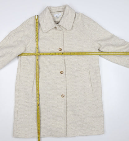 Next Women’s Beige Herringbone Wool Blend Mid-Length Coat Size 14