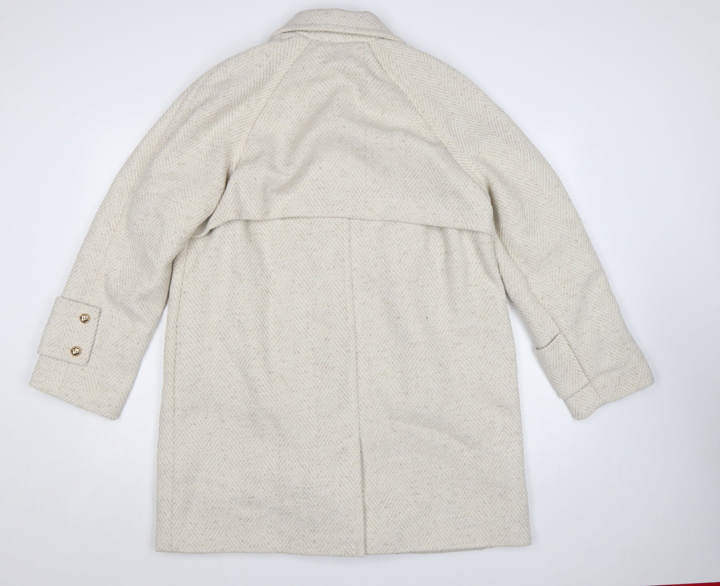 Next Women’s Beige Herringbone Wool Blend Mid-Length Coat Size 14