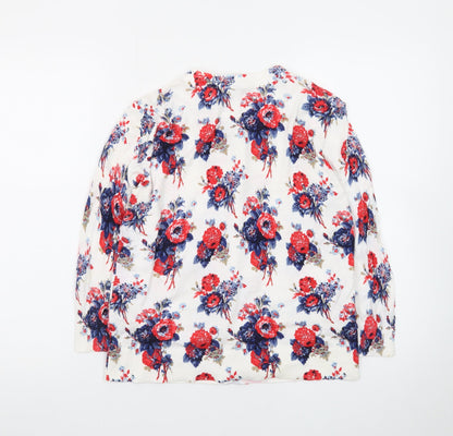 Laura Ashley Women’s Floral Cardigan White Red Blue UK 10 Cotton Blend