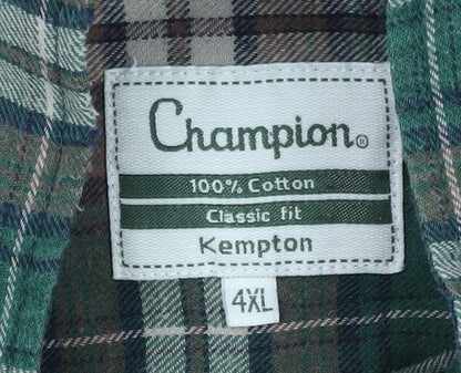 Champion Men's Green 4XL Classic Fit Plaid Flannel Shirt