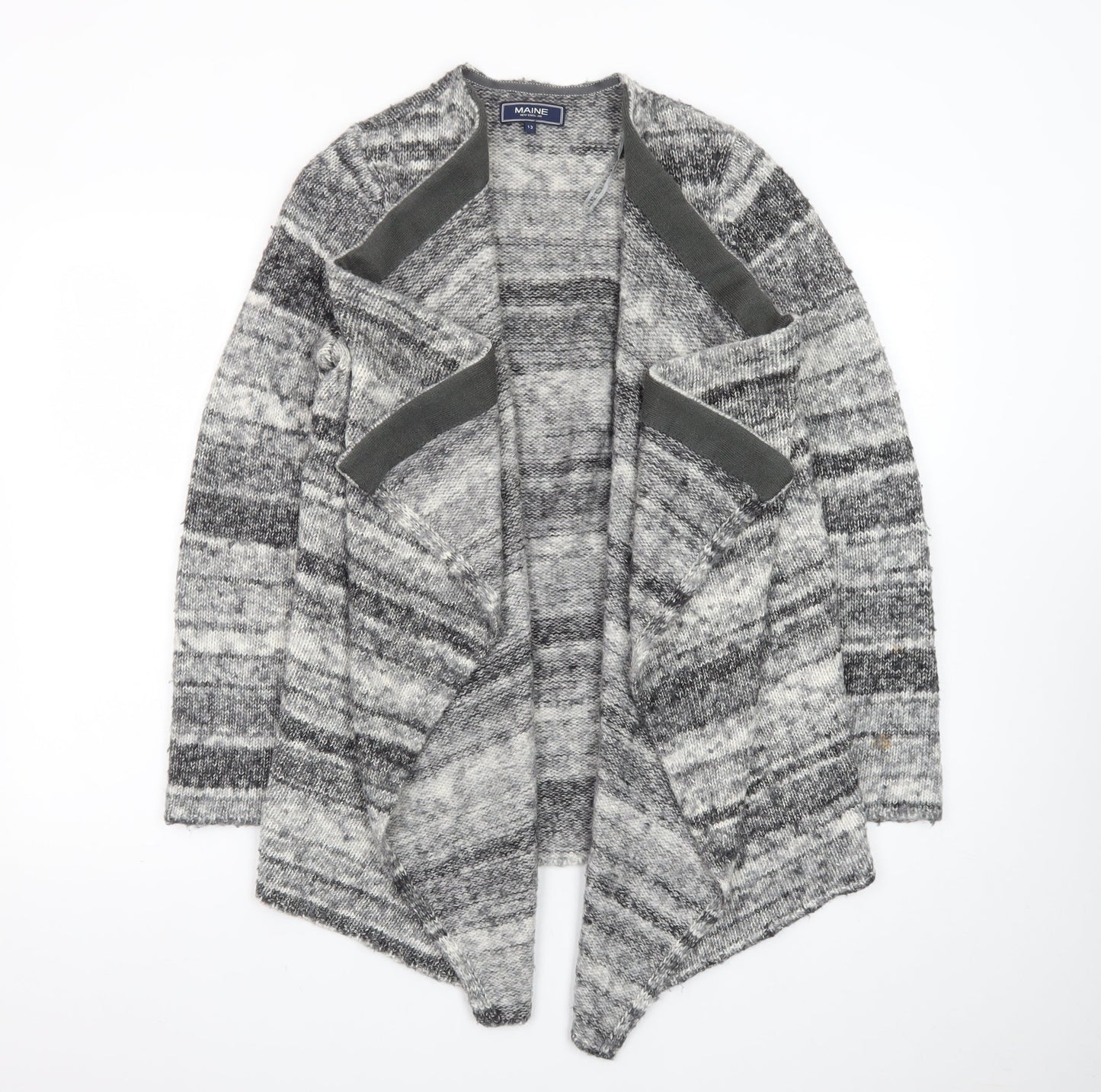 Maine New England Women Grey Size 12 Chunky Knit Open Cardigan