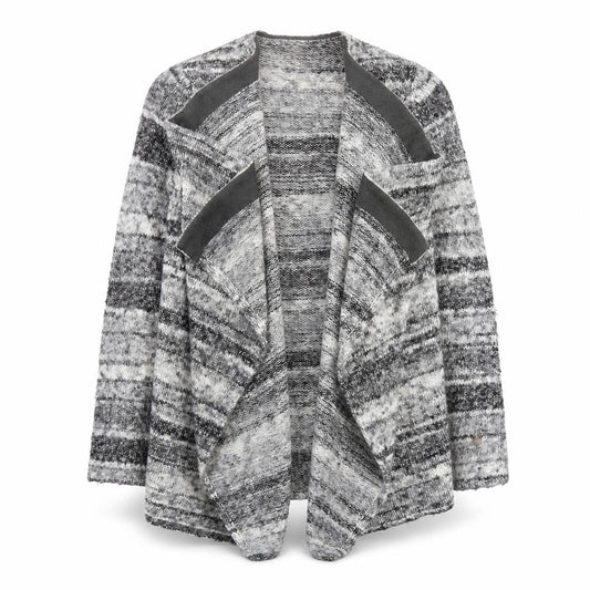 Maine New England Women Grey Size 12 Chunky Knit Open Cardigan