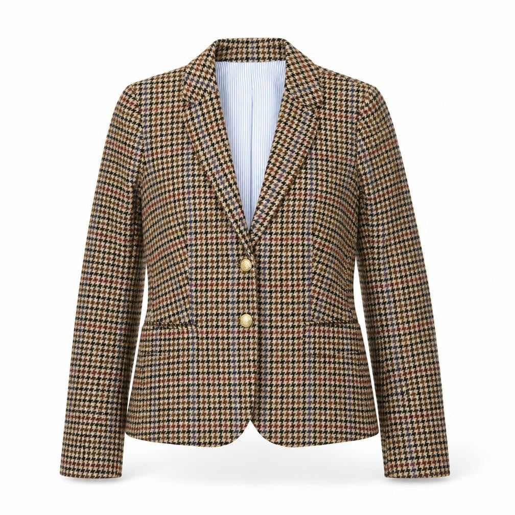 J.Crew Women’s Brown Houndstooth Wool Blend Blazer Jacket UK 10