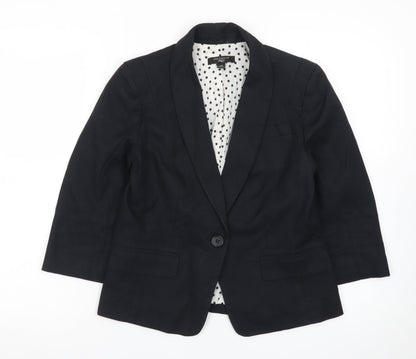 Ann Taylor Women Black Petite Blazer Single-Breasted Size 10P Cotton Blend