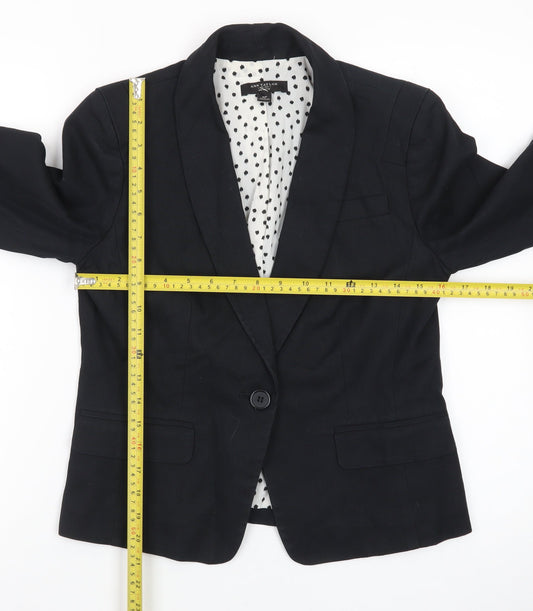 Ann Taylor Women Black Petite Blazer Single-Breasted Size 10P Cotton Blend