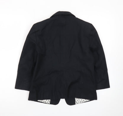 Ann Taylor Women Black Petite Blazer Single-Breasted Size 10P Cotton Blend