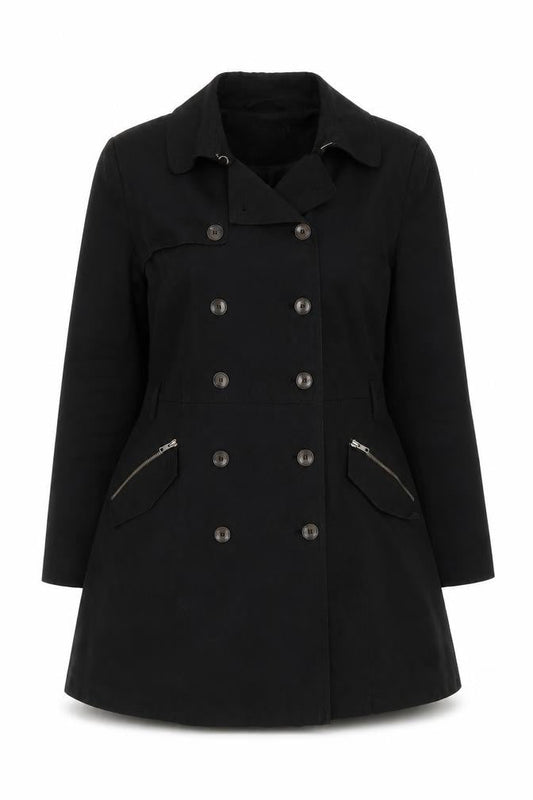 ASOS Women's Black Double-Breasted Mid-Length Coat UK 12