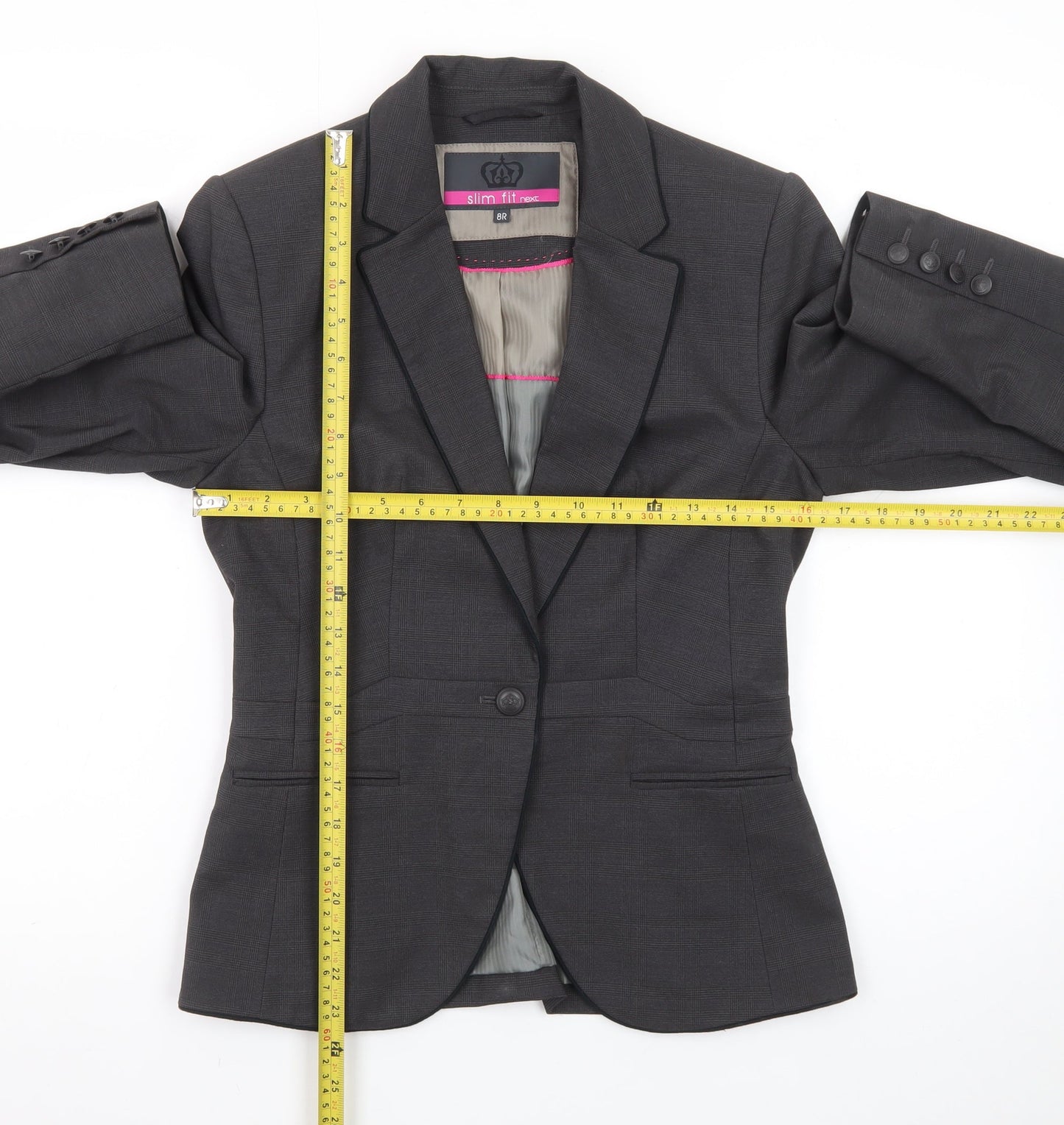 Next Women's Grey Slim Fit Blazer Jacket Size 8R Tailored Workwear