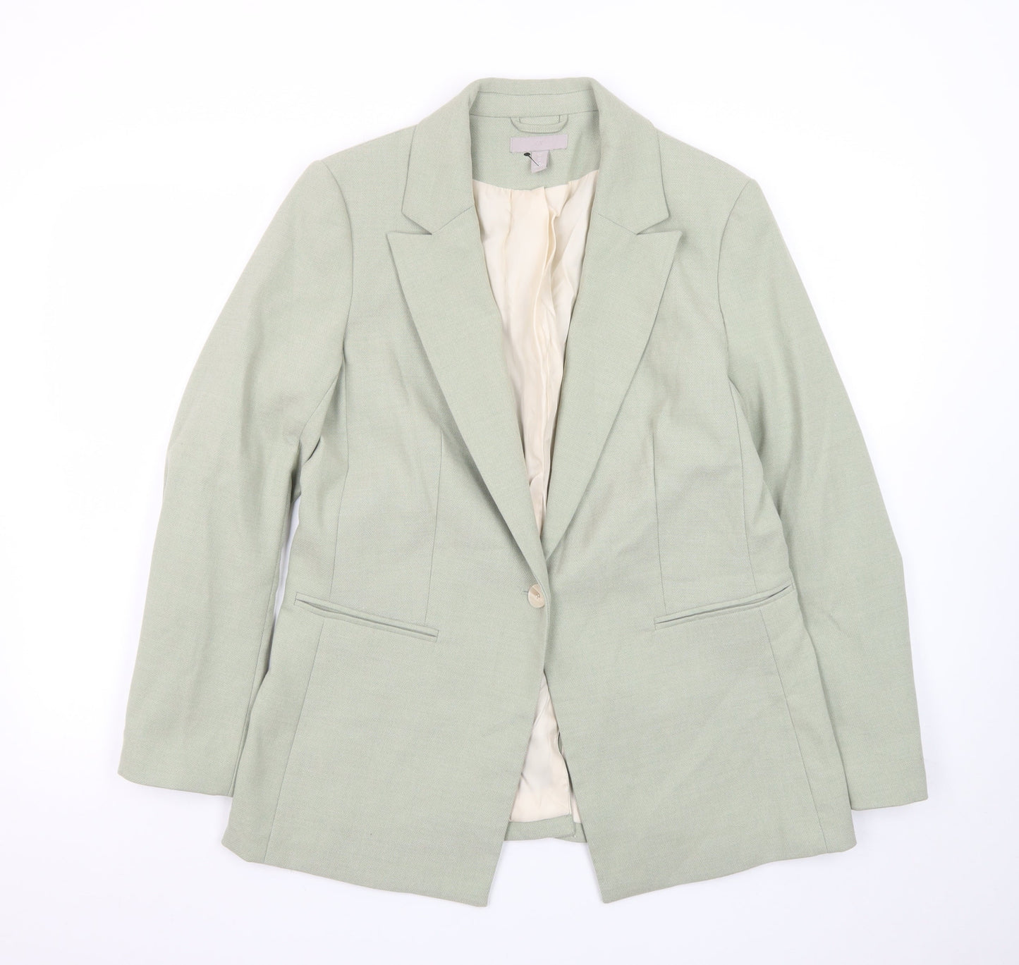 H&M Women Sage Green Single Breasted Blazer UK 14 Polyester Blend