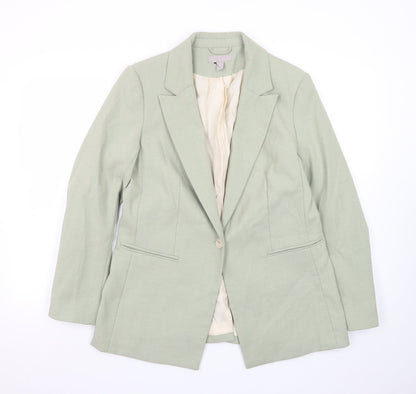 H&M Women Sage Green Single Breasted Blazer UK 14 Polyester Blend