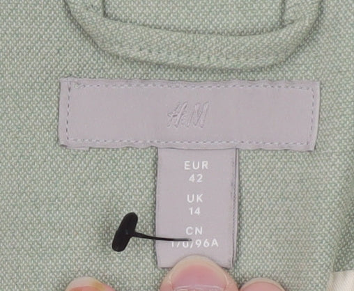 H&M Women Sage Green Single Breasted Blazer UK 14 Polyester Blend