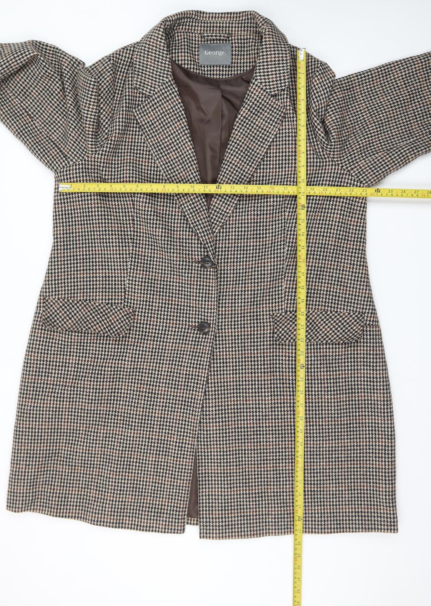 George Women’s Brown Houndstooth Long Coat Size 22 Classic Style