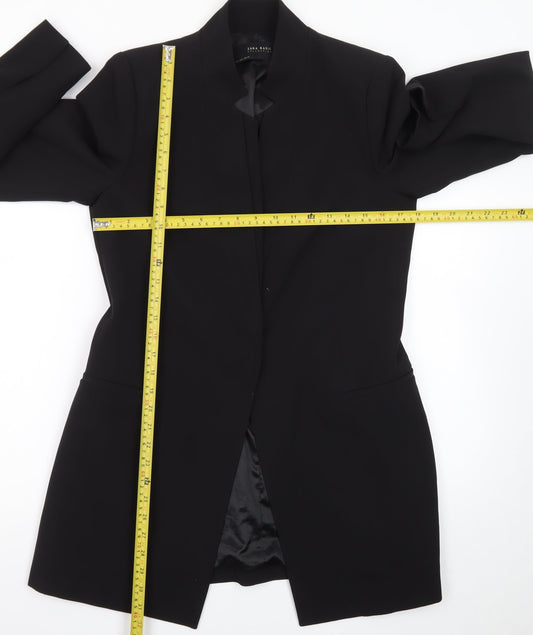 Zara Women Black Shawl Collar Longline Blazer Size 14