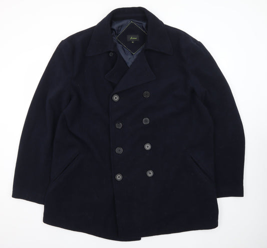 Lime Men's Blue Wool Blend Pea Coat XL Classic Winter Jacket