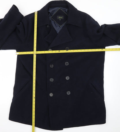 Lime Men's Blue Wool Blend Pea Coat XL Classic Winter Jacket
