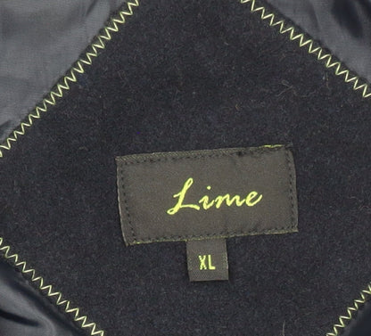 Lime Men's Blue Wool Blend Pea Coat XL Classic Winter Jacket