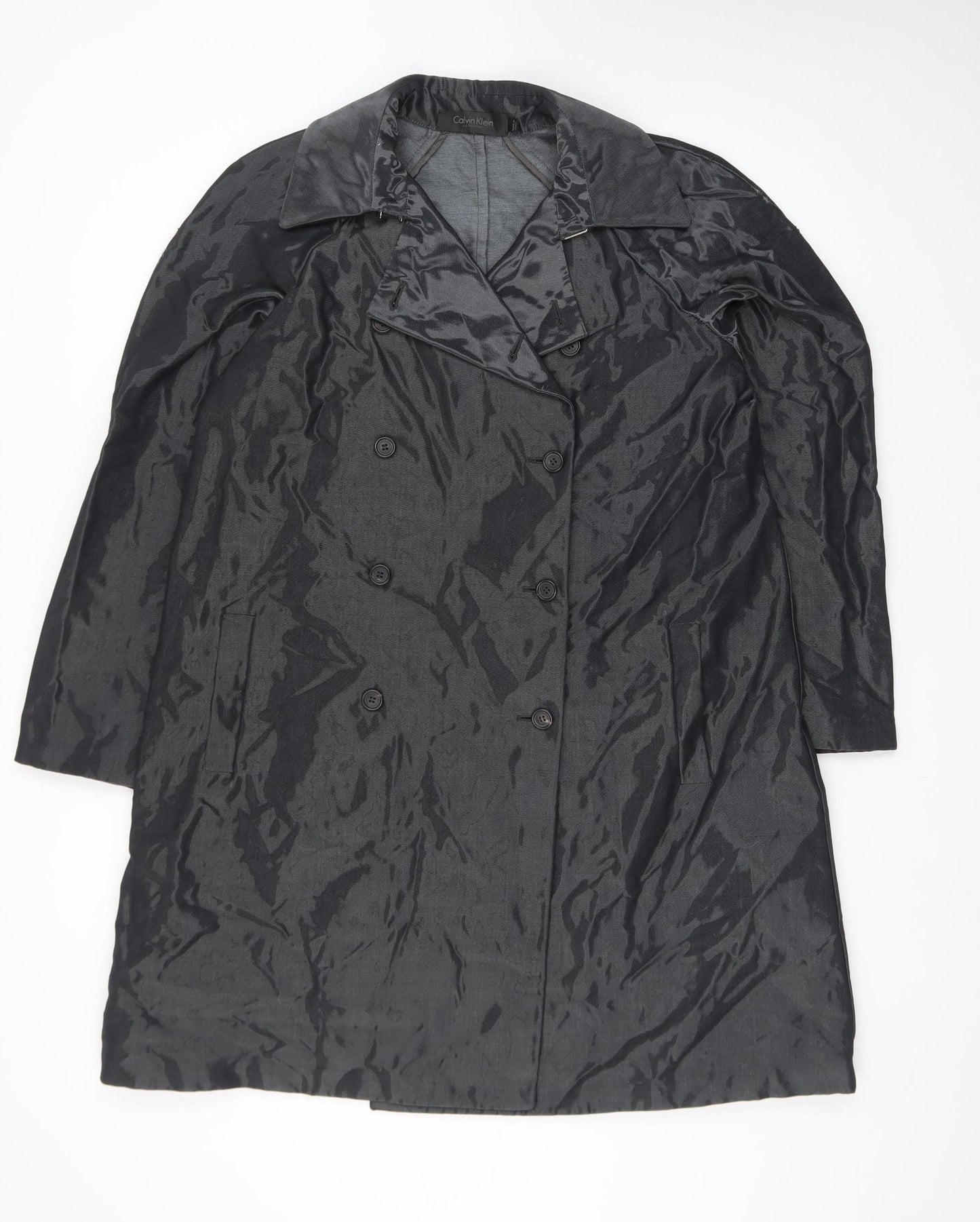Calvin Klein Womens Black Wool Blend Double-Breasted Coat Size 18