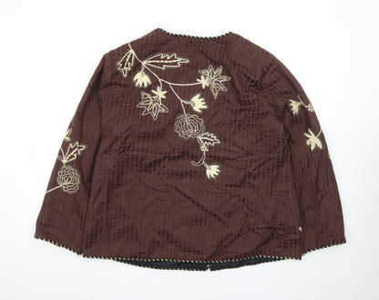 Indigo Moon Brown Floral Embroidered Jacket Women XL Lined Bohemian Style