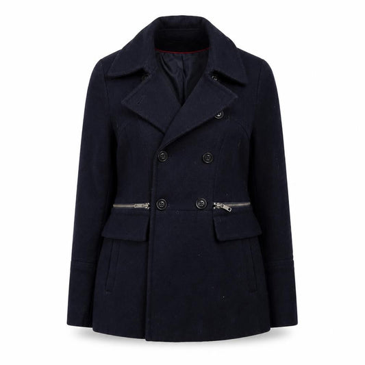 DKNY Women's Blue Wool Pea Coat Size 8 Classic Short Double-Breasted