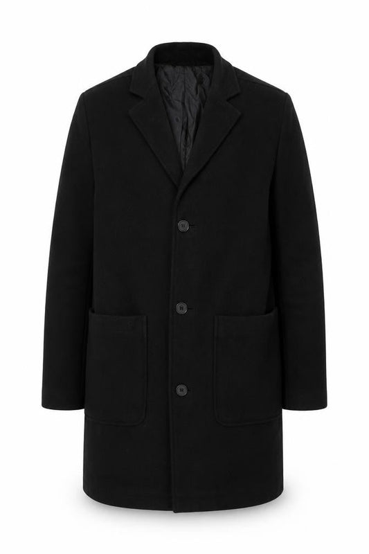 Topman Men's Black Wool Blend Mid-Length Overcoat Size S