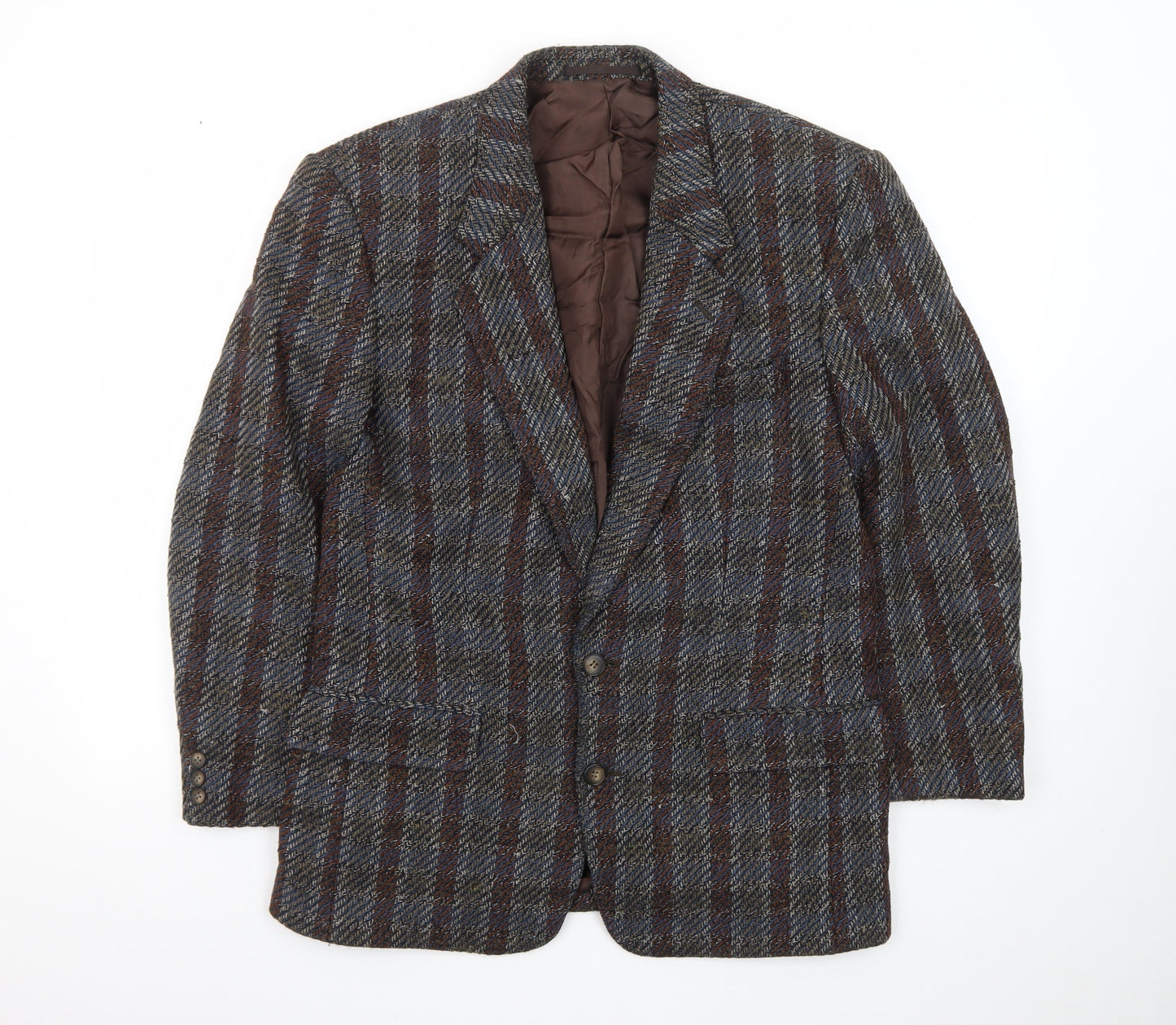 Yves Manoir Women Brown Wool Tweed Checked Single-Breasted Blazer Size 18